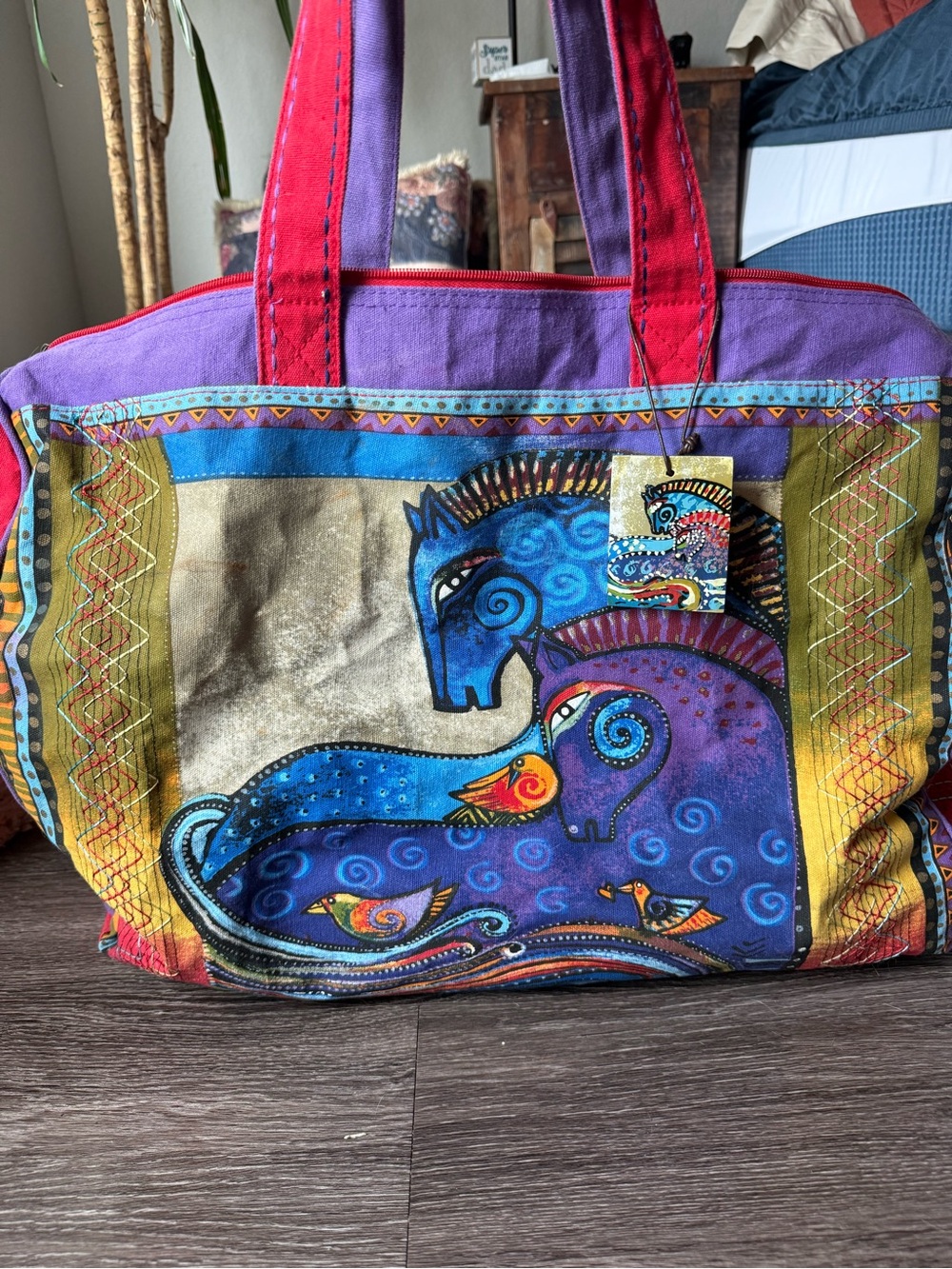 Laurel Burch Indigo Horses Shoulder Tote Bag
